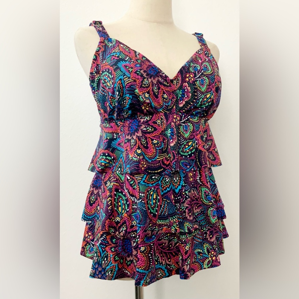ShapeSolver Womens Triple Tier One-Piece Swimsuit Blue